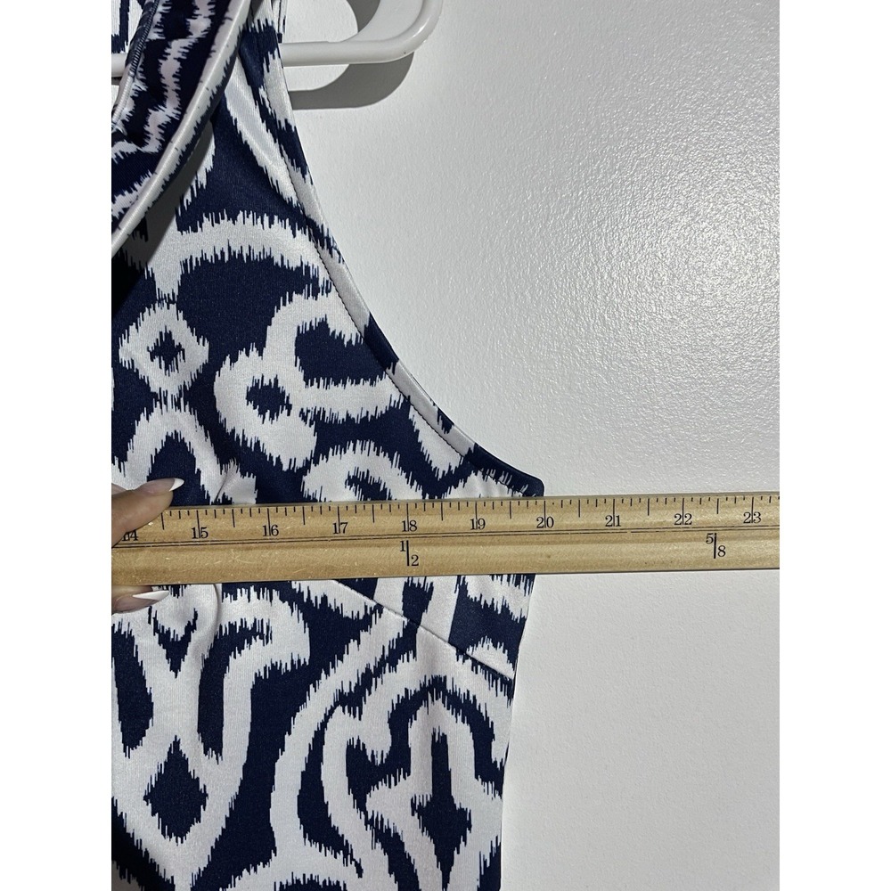 Gretchen Scott Dress M Navy Ruffneck Jersey Knit Feminine Brunch Party Travel - Picture 5 of 7